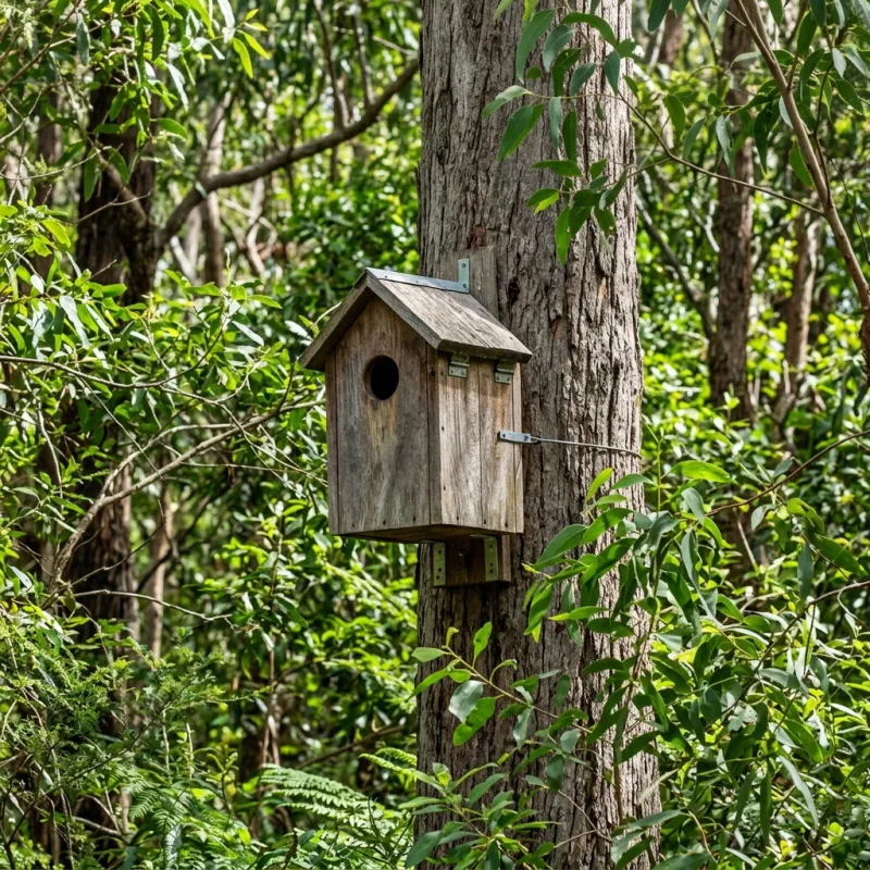 Animal nesting box installed as a humane alternative to a Woodstock roof cavity