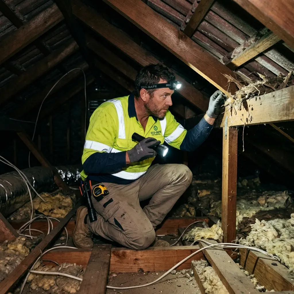 Technician inspecting a Woodstock subfloor void for a deceased cat